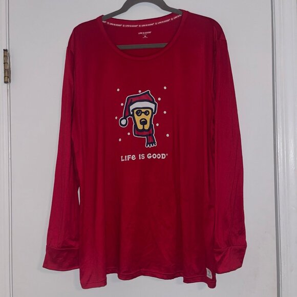 Life Is Good Tops - Life Is Good Size XL Christmas Golden Retriever Long Sleeve Red Top